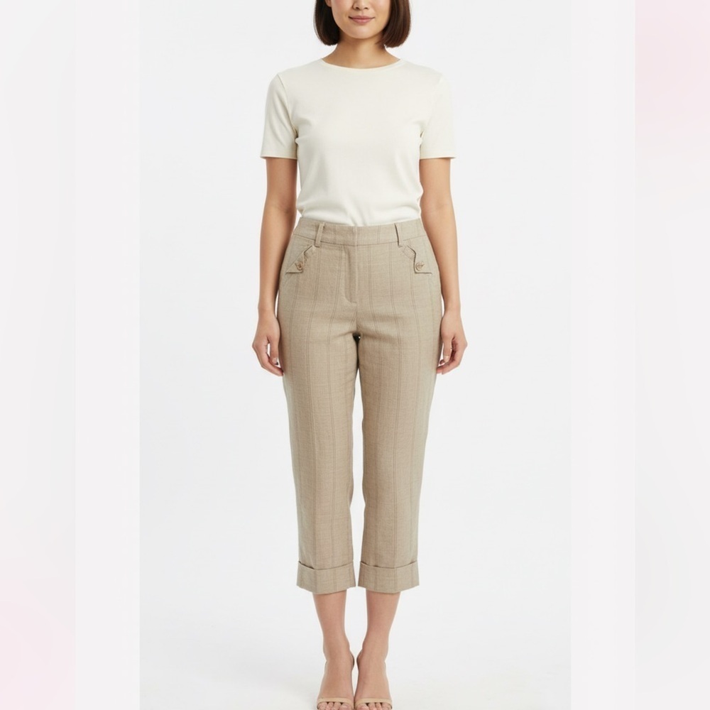 Mango Cropped 100% Linen Pinstripes Mid Rise Pants.Sz 4